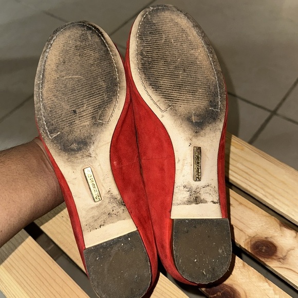 Louise et Cie Women‎ Flat Loafers Sz. 8.5 Round Toe Bow Red Suede - Picture 8 of 12